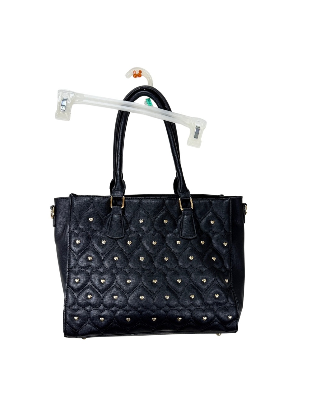 Black Quilted Heart Stud Tote Bag - Unbranded
